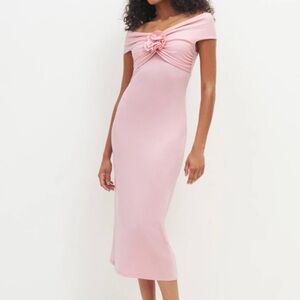 Reformation Fiorello Rosette Dress Women’s Size L NEW Stretch Romantic Coquette